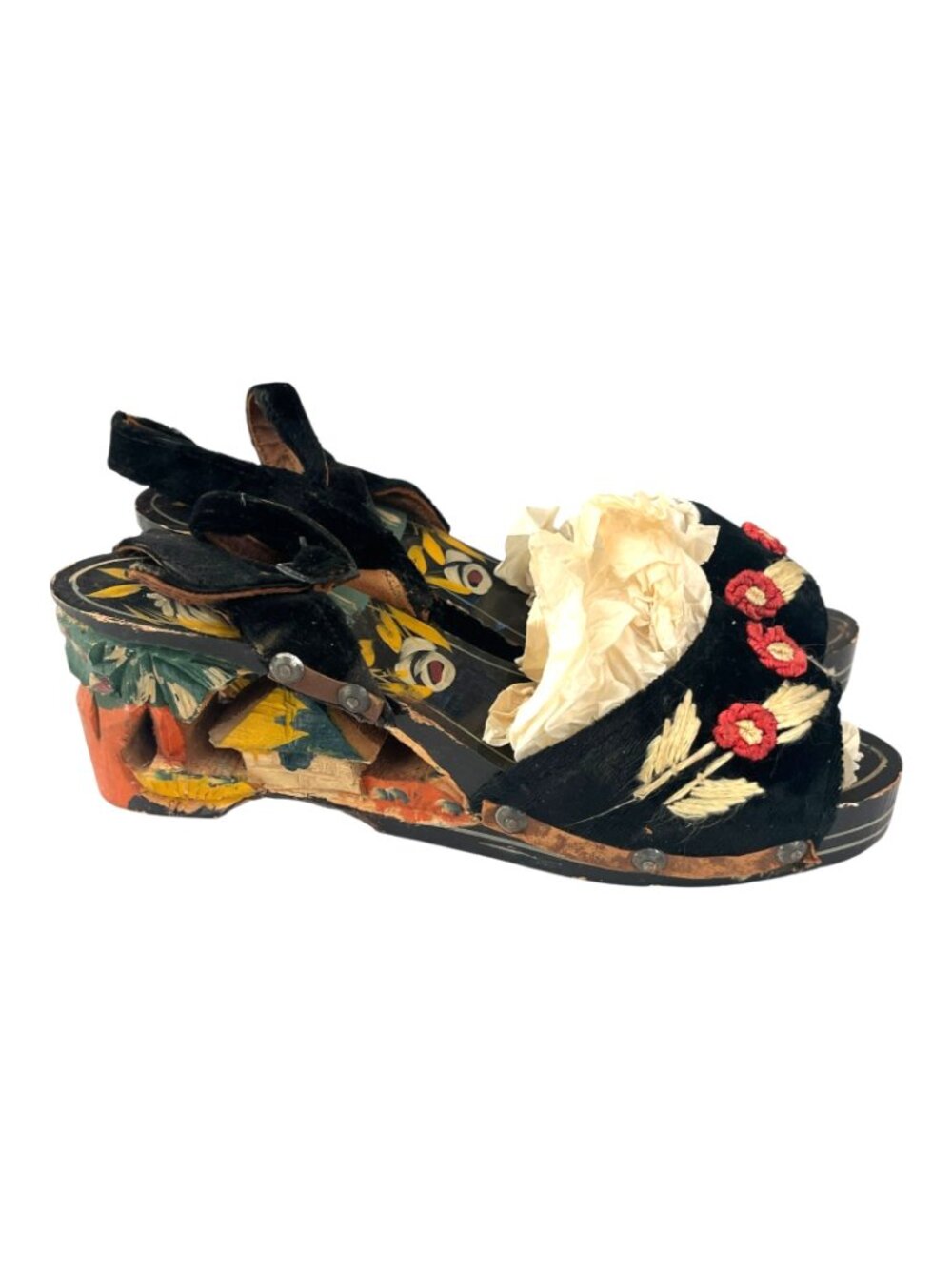 Vintage WW2 Women's Carved Wooden Hand Painted Shoes - Size 5 - Picture 8 of 9